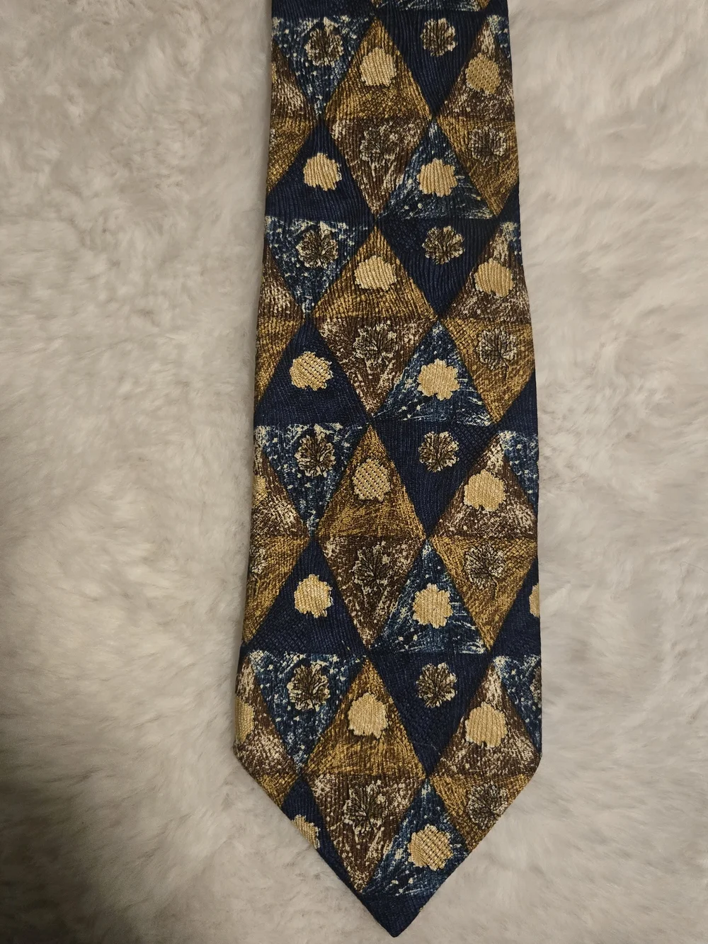 Ermenegildo Zegna Navy and Gold Geometric Silk Tie
